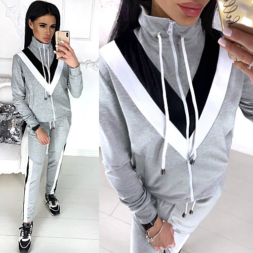 

Women's 2 Piece Tracksuit Sweatsuit Street Athleisure 2pcs Winter Long Sleeve Thermal Warm Breathable Soft Fitness Gym Workout Running Jogging Training Sportswear Stripes Normal Black Red Grey