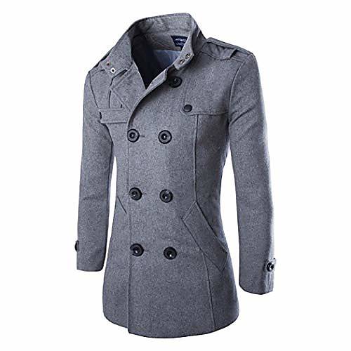 

mens winter stylish blend double breasted military pea coat slim fit long sleeve casual jacket