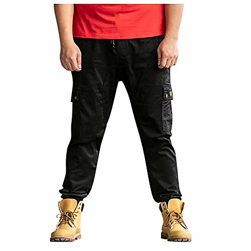 

cargo pant for men plus size classic twill relaxed fit stright loose casual pocket long trousers - limsea black