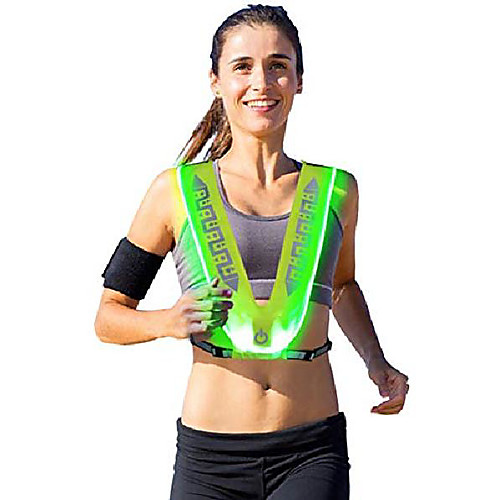 

outdoor sports night riding running warning safety reflective gear riding strap usb charging led light up mesh vest (green green light, a)