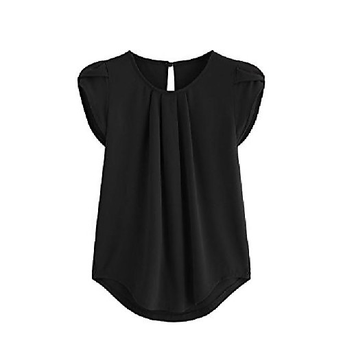 

women's pleated top round neck cap sleeve black blouse black xx-large