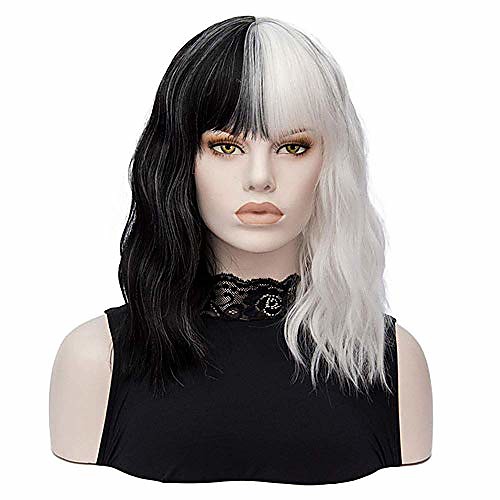 

halloweencostumes Synthetic Wig Straight Wavy Bob With Bangs Wig White / Black A1 A2 A3 A4 Synthetic Hair Women's Black White
