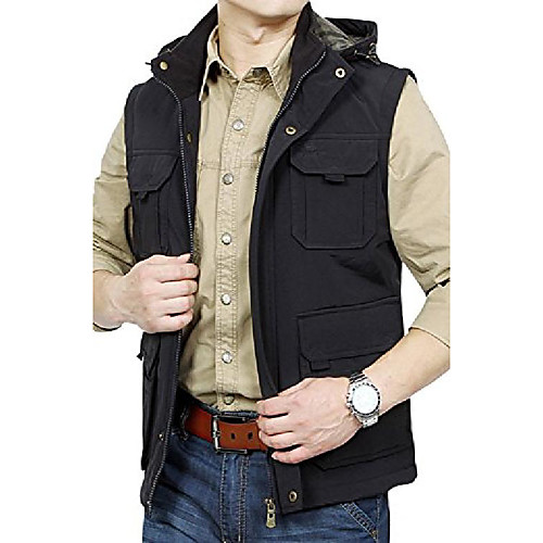 

asjp men's hunting multi cotton pockets cargo hooded vest jacket 2xl black