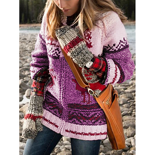 

Women's Christmas Knitted Animal Cardigan Long Sleeve Sweater Cardigans Shirt Collar Winter Blue Purple Brown