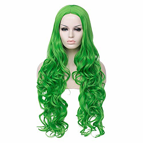 

31 womens long curly wavy wig with synthetic party halloween wigs wig cap included (light green)