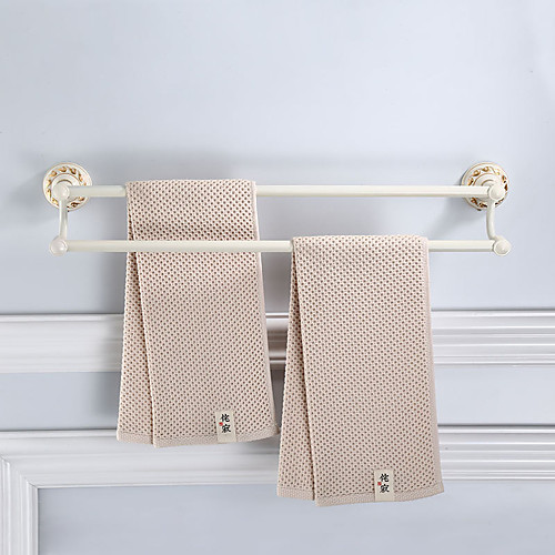 

White Bathroom Towel Bar 2 Layers, Multifunctional Hardware Accessory Towel Bar with Golden Pattern, Aluminum, 61.7cm, Wall Mounted