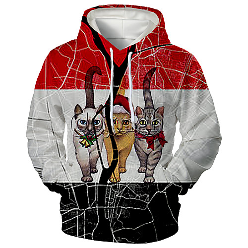 

Men's Pullover Hoodie Sweatshirt Cat Graphic 3D Front Pocket Christmas Daily 3D Print 3D Print Christmas Hoodies Sweatshirts Red