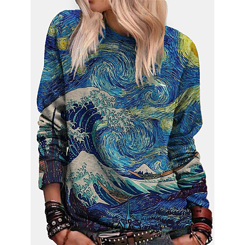 

Women's Pullover Sweatshirt Galaxy Graphic Abstract Daily Going out Work Casual Hoodies Sweatshirts Loose Blue Purple