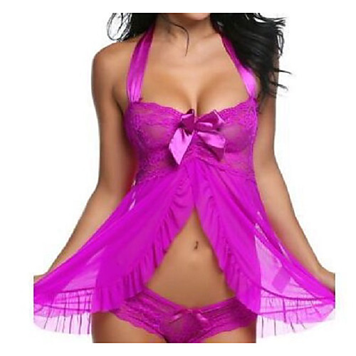 

Women's Lace Bow Suits Nightwear Solid Colored Black / Wine S M L