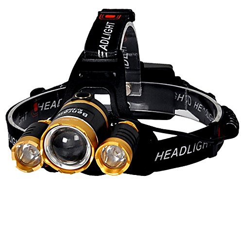 

zoom headlamp 3 led, 4 light modes headlight, flashlight with adjustable focus and rechargeable headlamps hunting helmet light for camping, running, hiking (golden, a headlamp & line)