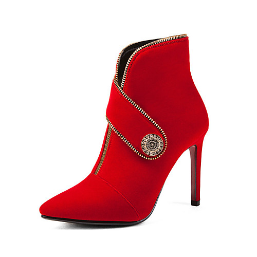 

Women's Boots Stiletto Heel Pointed Toe Booties Ankle Boots Casual Daily Party & Evening Walking Shoes Satin Buckle Solid Colored Black / Red Black / Booties / Ankle Boots