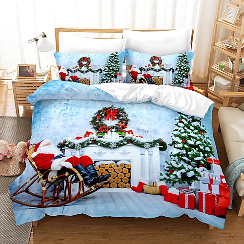 

Christmas Gift Print 3-Piece Duvet Cover Set Hotel Bedding Sets Comforter Cover with Soft Lightweight Microfiber For Holiday Decoration(Include 1 Duvet Cover and 1or 2 Pillowcases)