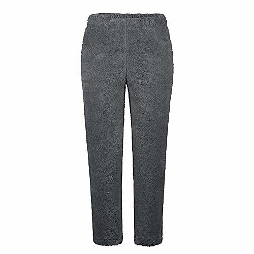 

women's plush fleece pants solid winter warm loose trousers casual loungewear 3xl grey