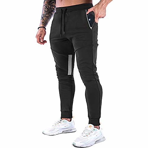 

mens joggers sweatpants slim fit mens athletic jogger pants, black sweatpants for men with zipper pockets, medium