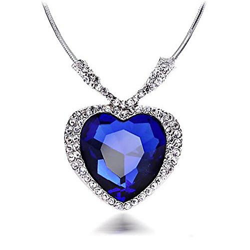 

huge titanic heart of the ocean sapphire blue cz crystal necklace pendant-blue