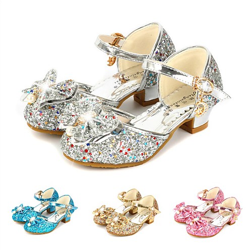 

Girls' Heels Moccasin Flower Girl Shoes Princess Shoes Rubber PU Little Kids(4-7ys) Big Kids(7years ) Daily Party & Evening Walking Shoes Rhinestone Buckle Sequin Blue Pink Gold Spring Fall / TR