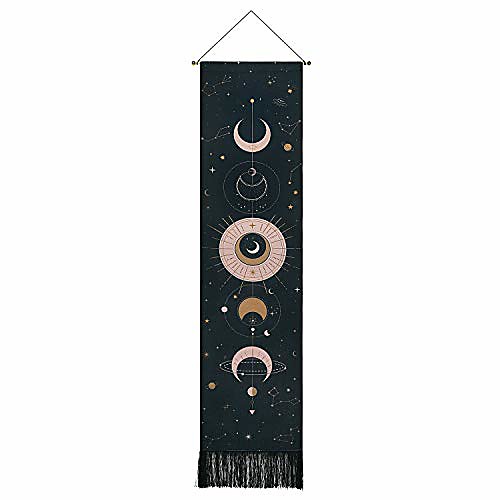 

Bohemian Tarot Divination Wall Tapestry Art Decor Blanket Curtain Hanging Home Bedroom Living Room Decoration Nordic Cotton Linen Tassel Moon Stars 12.8 x 51.2 inches