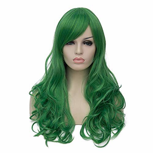

women's green wigs long curly wigs with side bangs for cosplay halloween party (m, dark green)