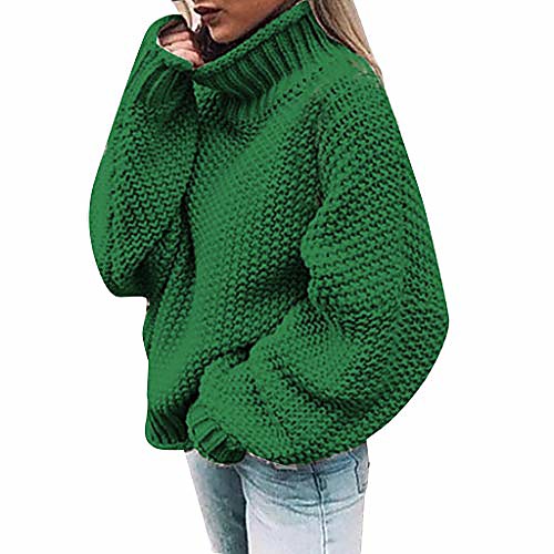 

whear women's knitted pullover,turtleneck plain sweaters long batwing sleeve oversized chunky tunic tops(green, 3xl)