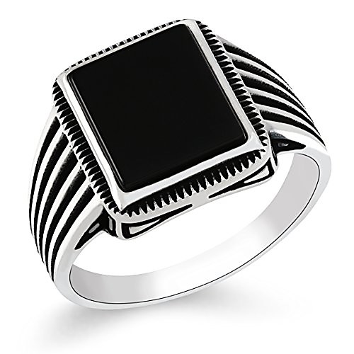 

mens rings 925 sterling silver jewelry black onyx stone men's ring striped design (10.5)