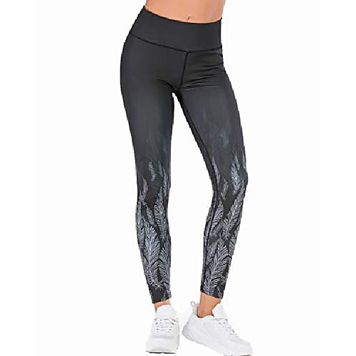 

feather print casual yoga pants for women-high waist running athletic leggings (butter black, large)