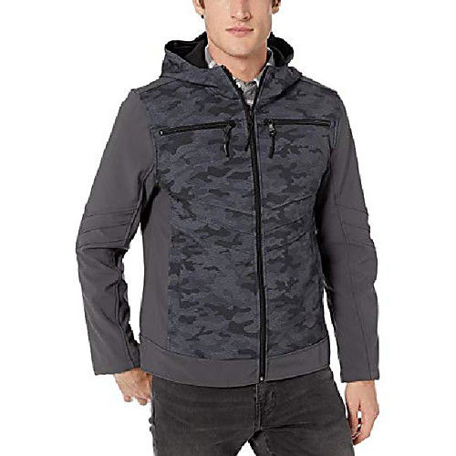

attached hood jacket mens soft shell, pewter, xl