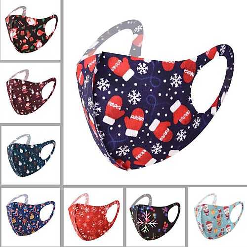 

10 pcs Christmas Mask 3D Children Printing Autumn And Winter Three-Dimensional Dustproof Sunscreen Washable Thick Cotton Men And Women Masks