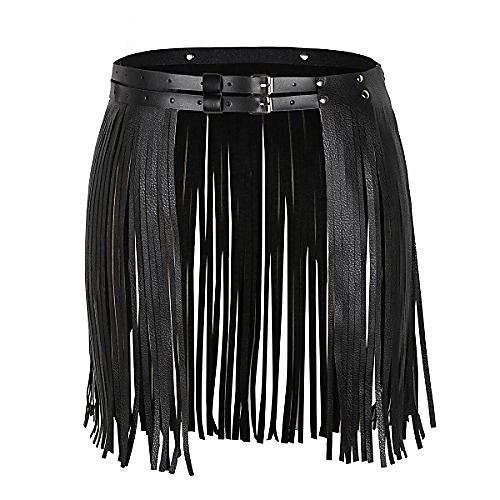 

women's faux leather stylish fringe tassel skirt belt rave dance festival clothing black one size