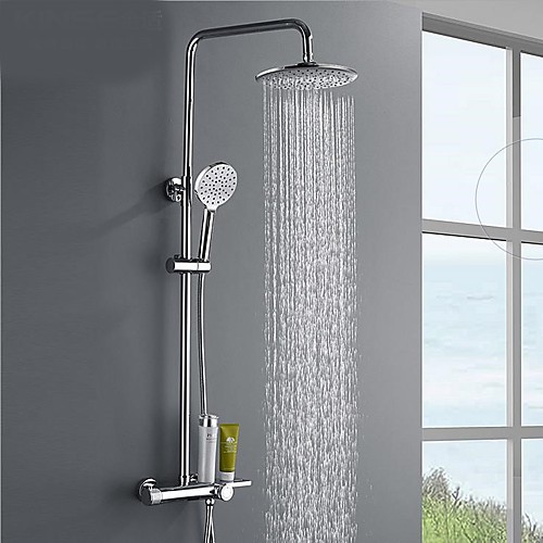 

Shower System / Rainfall Shower Head System / Thermostatic Mixer valve Set - Handshower Included Rainfall Shower Multi Spray Shower Contemporary Mount Outside