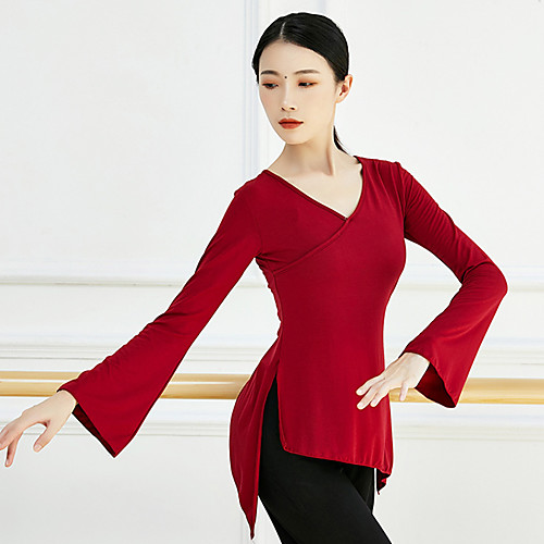 

Ballet Top Split Ruching Solid Women's Training Performance Long Sleeve Modal