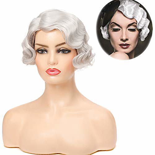 

silver short curly 1920s nuna wig for women synthetic cosplay finger wave pixie wig