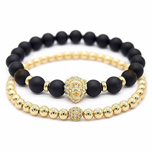 

gold lion head bracelet set 8mm black onyx stone men bracelets 7.6 gold