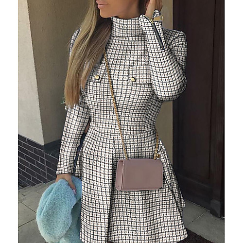 

Women's Sheath Dress Short Mini Dress Gray Long Sleeve Print Fall Spring Round Neck Sexy 2021 S M L XL