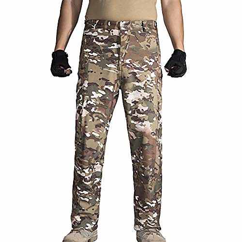 

men's outdoor windproof pants winter soft shell fleece lined pants hunting tactical pants warm snow ski hiking pants (cp camo, 42w)