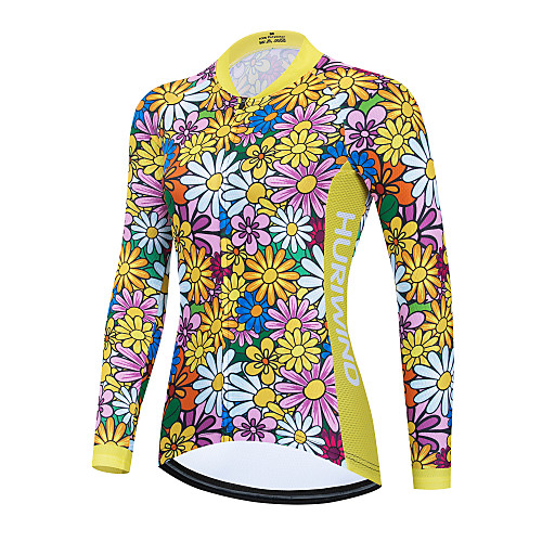 

21Grams Women's Long Sleeve Cycling Jersey Yellow Floral Botanical Bike Jersey Top Mountain Bike MTB Road Bike Cycling Thermal Warm Breathable Quick Dry Sports Clothing Apparel / Stretchy / Athletic