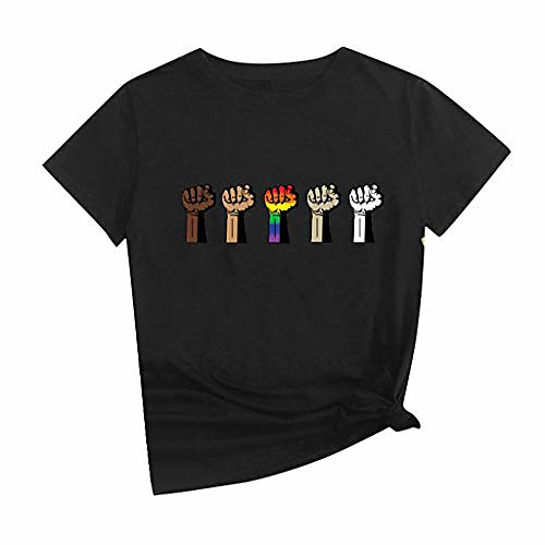 

women's casual loose round neck short sleeve letter print top blouse t-shirt black