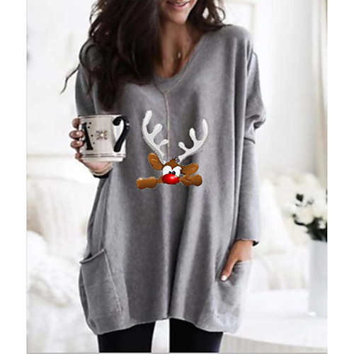 

Women's T Shirt Dress Tee Dress Short Mini Dress Black Blue Purple Gray Long Sleeve Animal Pocket Print Fall Winter Round Neck Casual Christmas 2021 S M L XL XXL 3XL 4XL 5XL