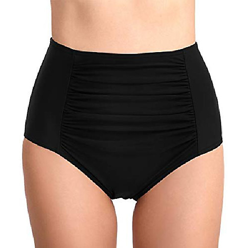 

women's swim bikini bottom high waist shirred tummy control upf 50 briefs shorts (black, 4)