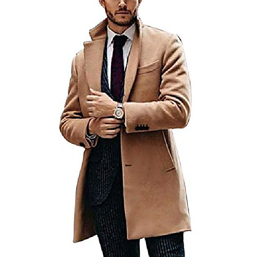 

men's long trench coat slim fit topcoats business lapel double breasted overcoat blend jacket l kahki