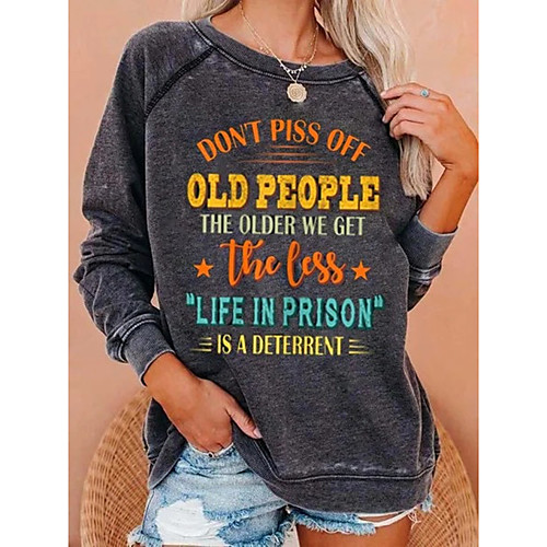 

Women's Tunic Plain Letter Long Sleeve Patchwork Print Round Neck Tops Basic Top Dark Gray