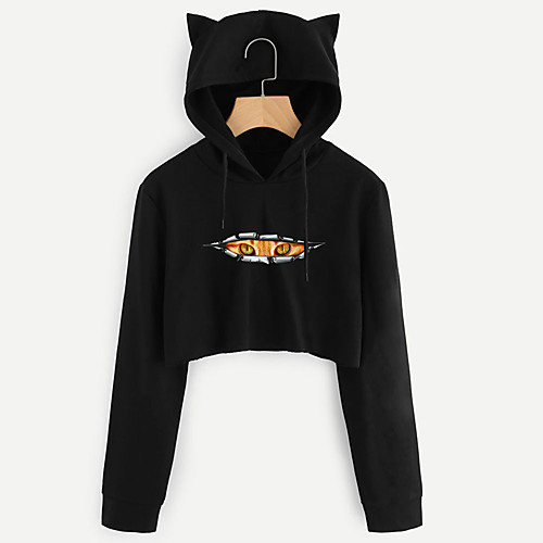 

Women's Cropped Hoddie Cat Graphic Crop Top Cat Ear Daily Basic Casual Hoodies Sweatshirts Black Red Wine