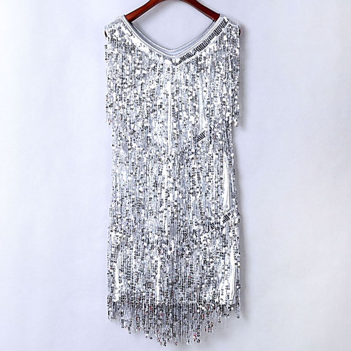 

Women's Flapper Dress Short Mini Dress Black Blue Purple Red Gold Silver Sleeveless Solid Color Sequins Tassel Fringe Fall V Neck Sexy 2021 M L XL XXL
