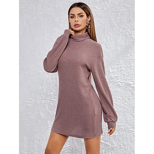 

Women's Sweater Jumper Dress Short Mini Dress Dusty Rose Green Dark Gray Gray Long Sleeve Solid Color Fall Winter Turtleneck Casual 2021 S M L XL