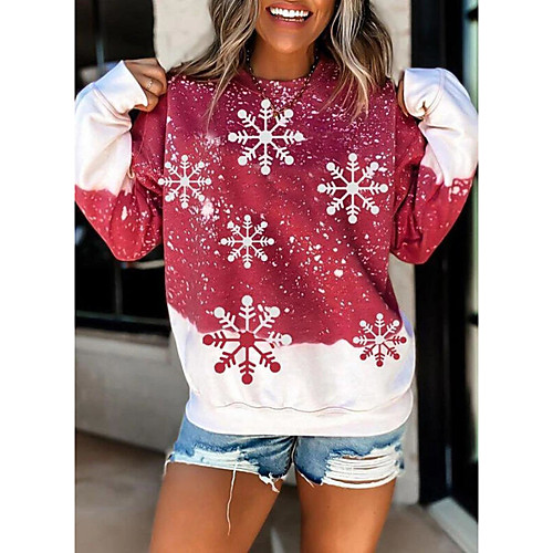 

Women's Pullover Sweatshirt Graphic Snowflake Christmas Daily Casual Christmas Hoodies Sweatshirts Red Gray