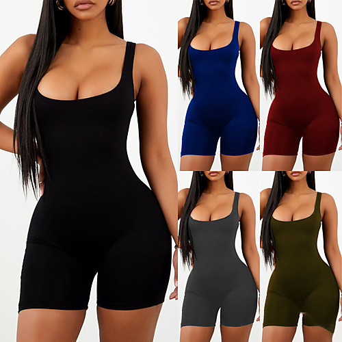 

Women's Workout Jumpsuit Bodysuit Tummy Control Butt Lift Quick Dry Wine ArmyGreen Black Fitness Gym Workout Running Sports Activewear High Elasticity / Moisture Wicking