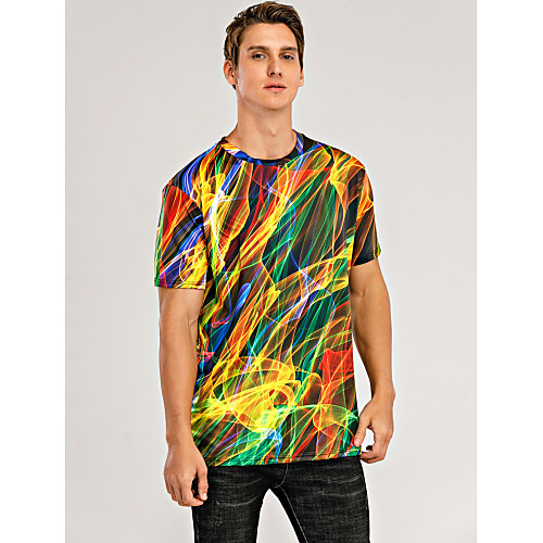 

Men's 3D Graphic Flame Plus Size T-shirt Short Sleeve Daily Tops Basic Round Neck Purple Red Yellow