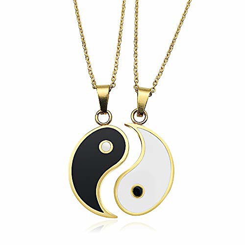 

stainless steel best friend puzzle pendant 2 piece mens womens friendship yin yang ucklace pendant couples necklace friendship necklace yin and yang heart necklac (gold)