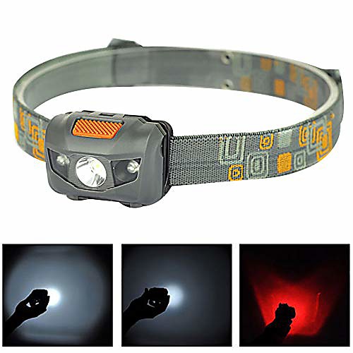 

led headlamp bright led 3 modes outdoor night working fishing camping hiking head light lamp perfect for runners, lightweight, waterproof, adjustable headband grey
