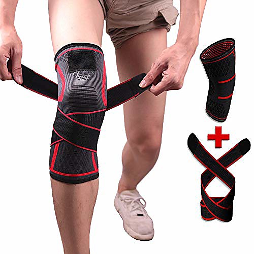 

knee brace compression sleeve with strap for best support & pain relief for meniscus tear, arthritis, running, basketball, mcl, crossfit, jogging and post surgery recovery for men & women red