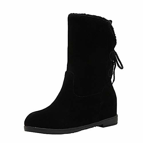 

women boots winter, women leisure flat shoe winter non-slip thick bottom keep warm mid-calf martin boots black